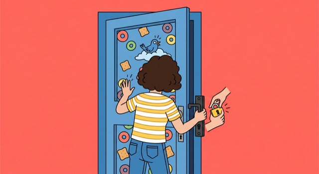 A cereal-box door with a padlock