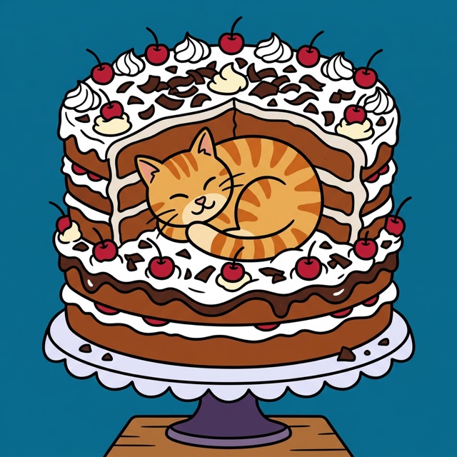 A cat sitting on a layered cake