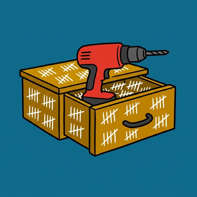 A drill boring into a drawer of tally marks